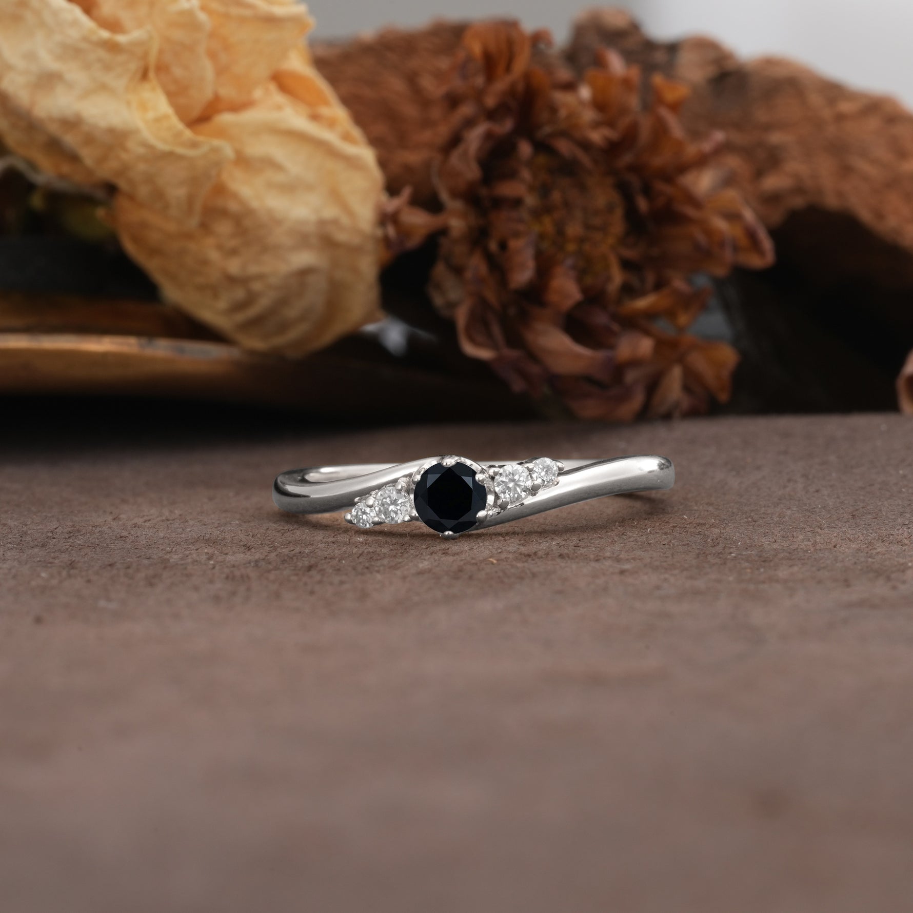 Unique, Classic, Twisted 6-Prong Round Cut Black Onyx Engagement Ring - Additional view