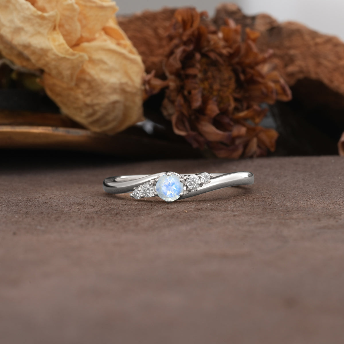 Unique, Classic, Twisted 6-Prong Round Cut Moonstone Engagement Ring - Additional view