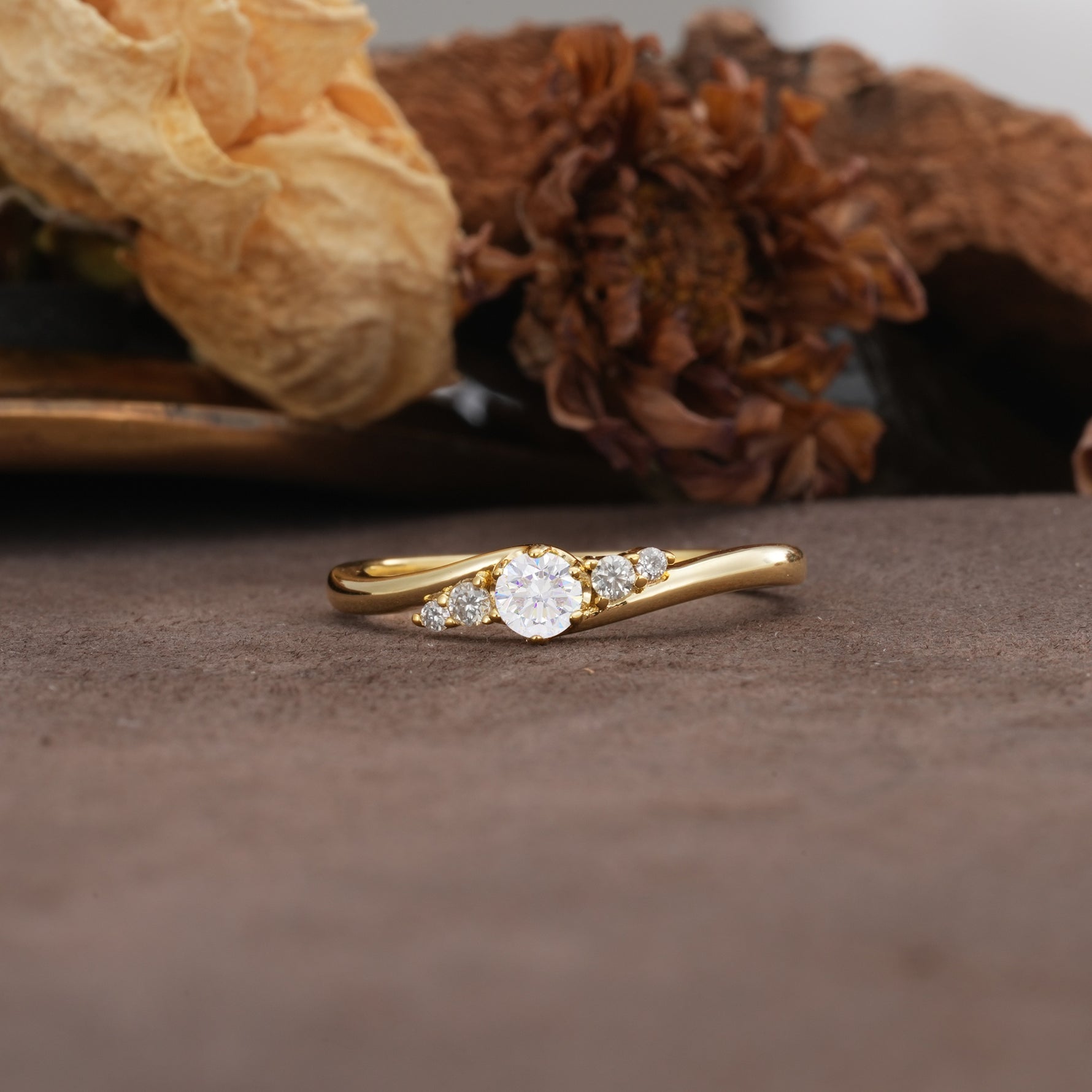 Unique, Classic, Twisted 6-Prong Round Cut Moissanite Engagement Ring - Additional view