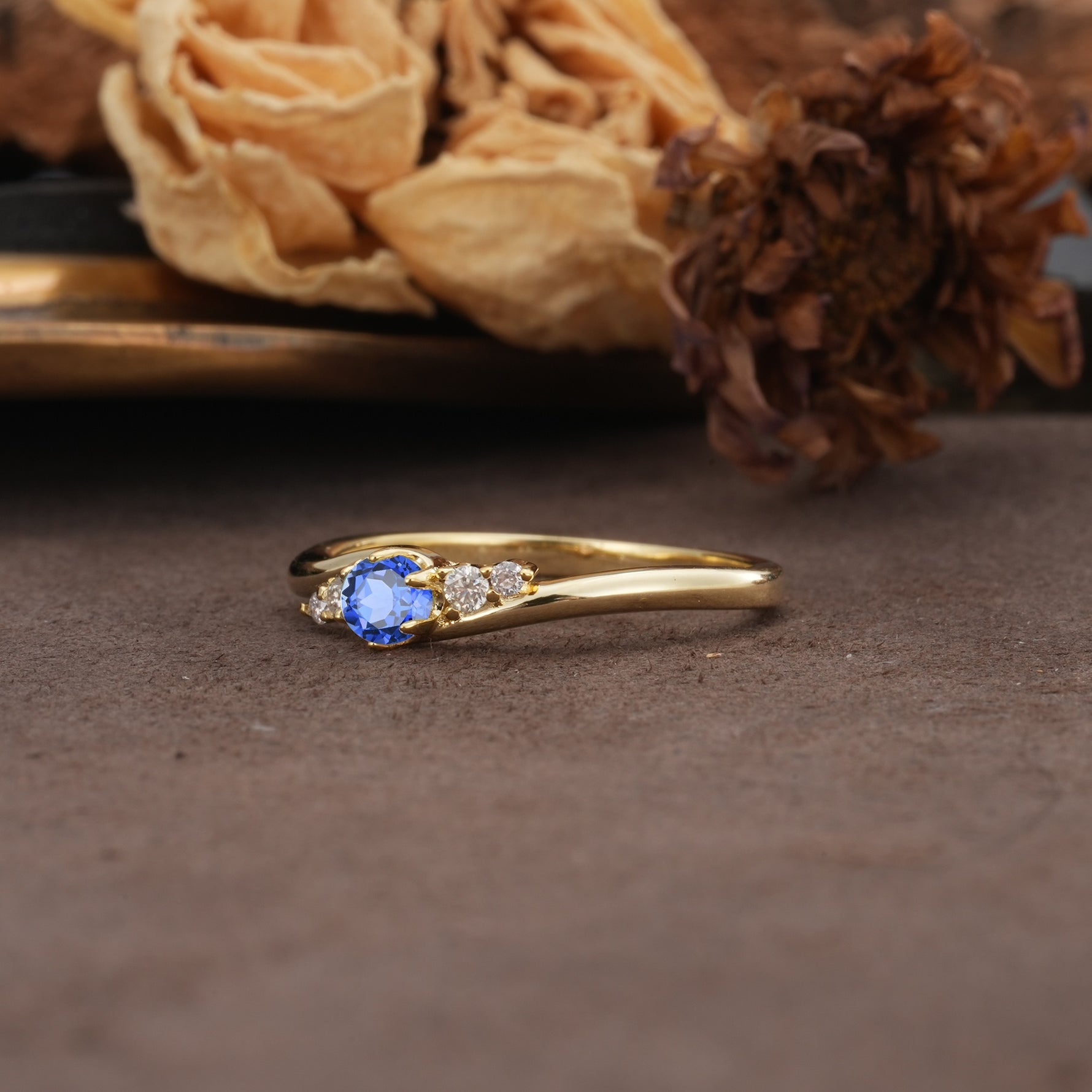 Unique, Classic, Twisted 6-Prong Round Cut Sapphire Engagement Ring - Additional view