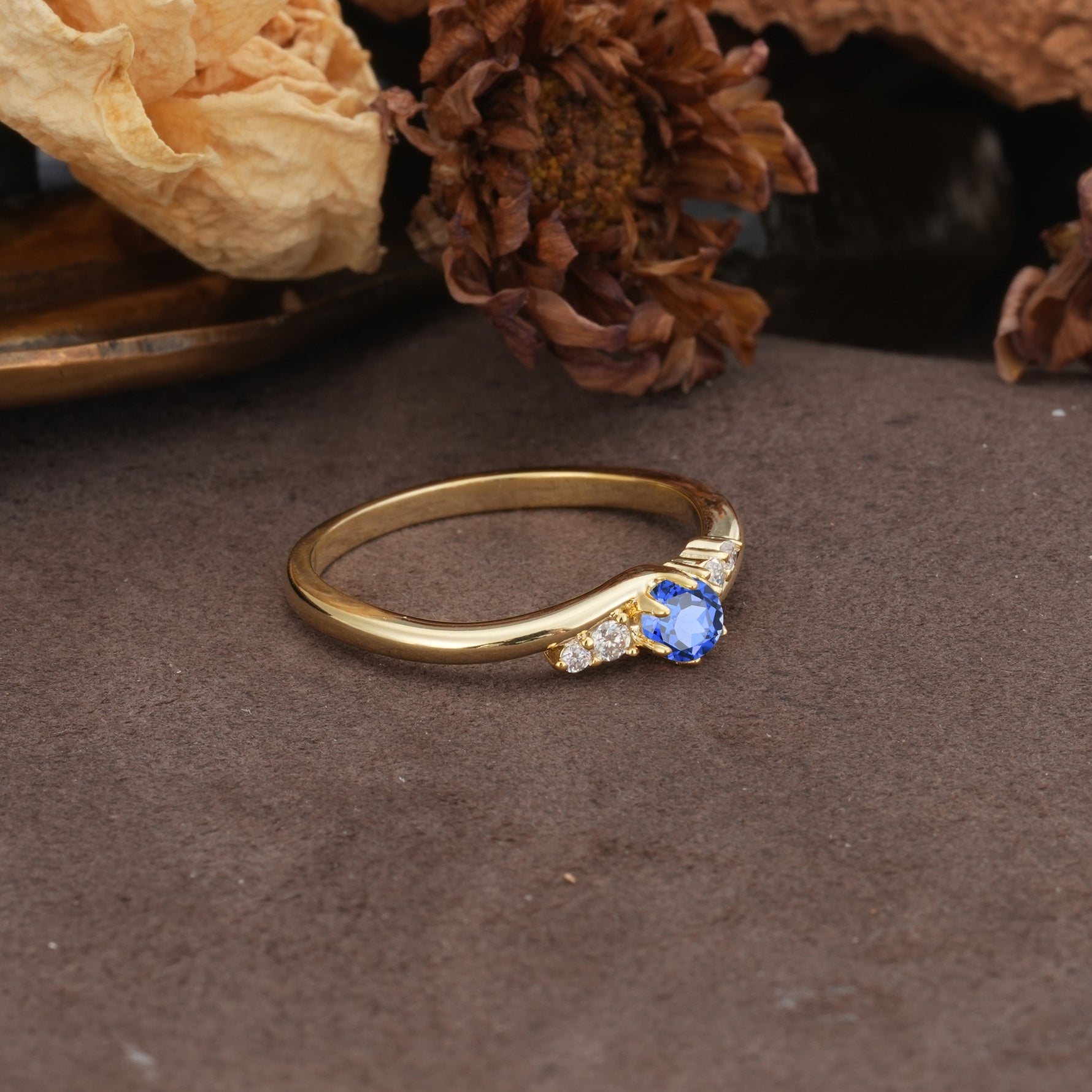 Unique, Classic, Twisted 6-Prong Round Cut Sapphire Engagement Ring - Additional view