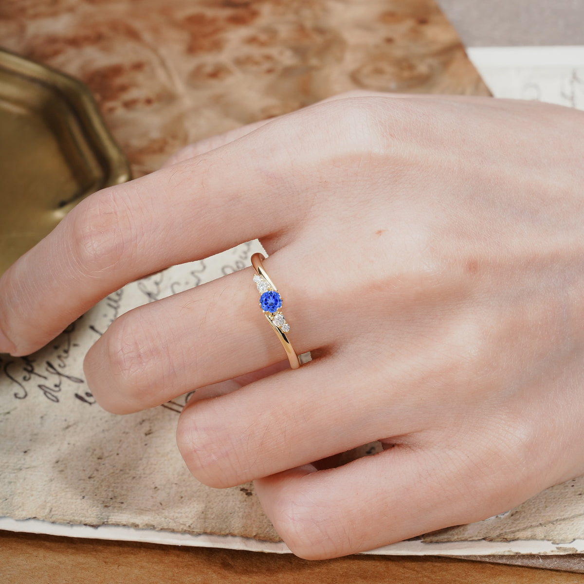 Unique, Classic, Twisted 6-Prong Round Cut Sapphire Engagement Ring - Additional view