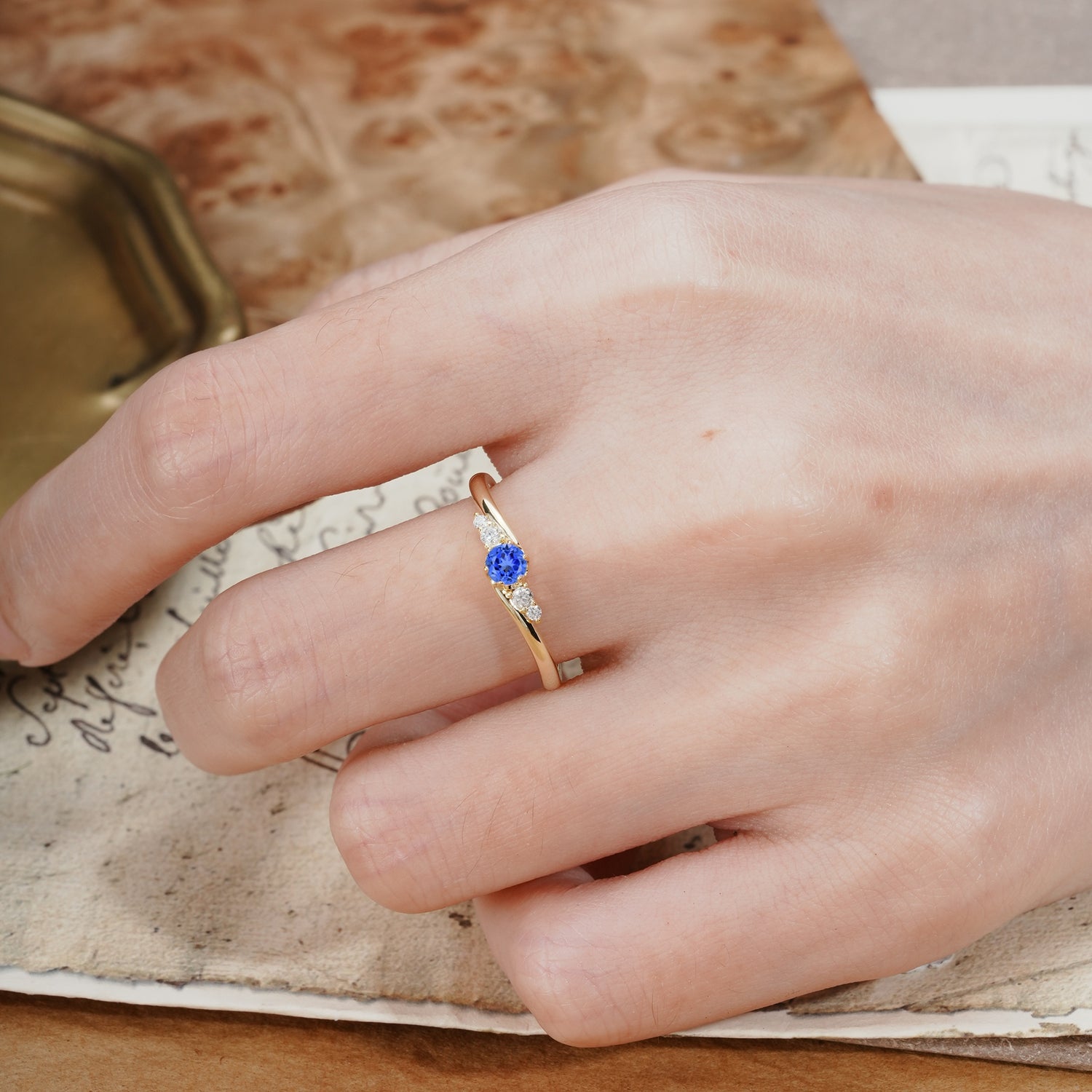 Unique, Classic, Twisted 6-Prong Round Cut Sapphire Engagement Ring - Additional view