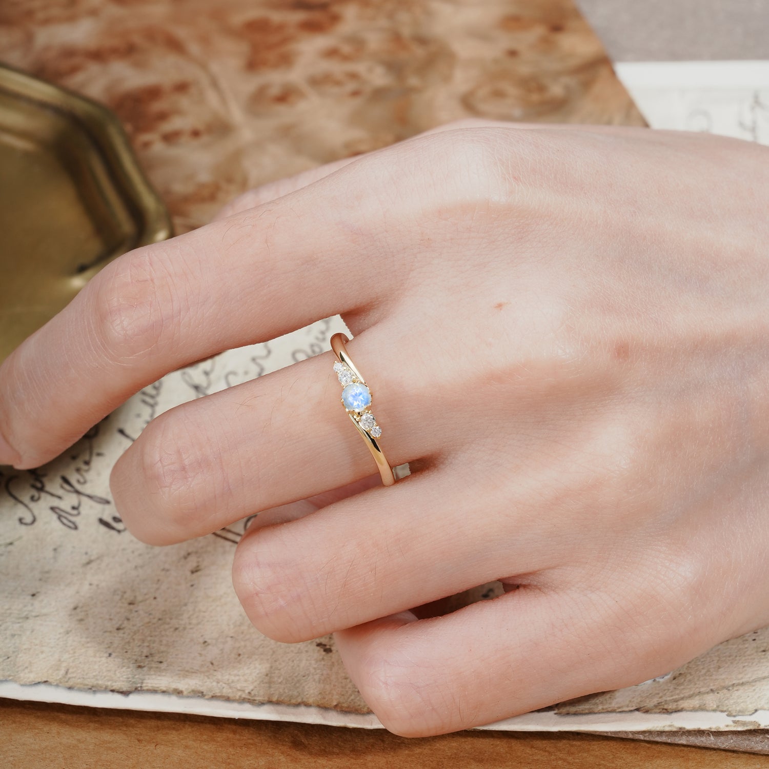 Unique, Classic, Twisted 6-Prong Round Cut Moonstone Engagement Ring