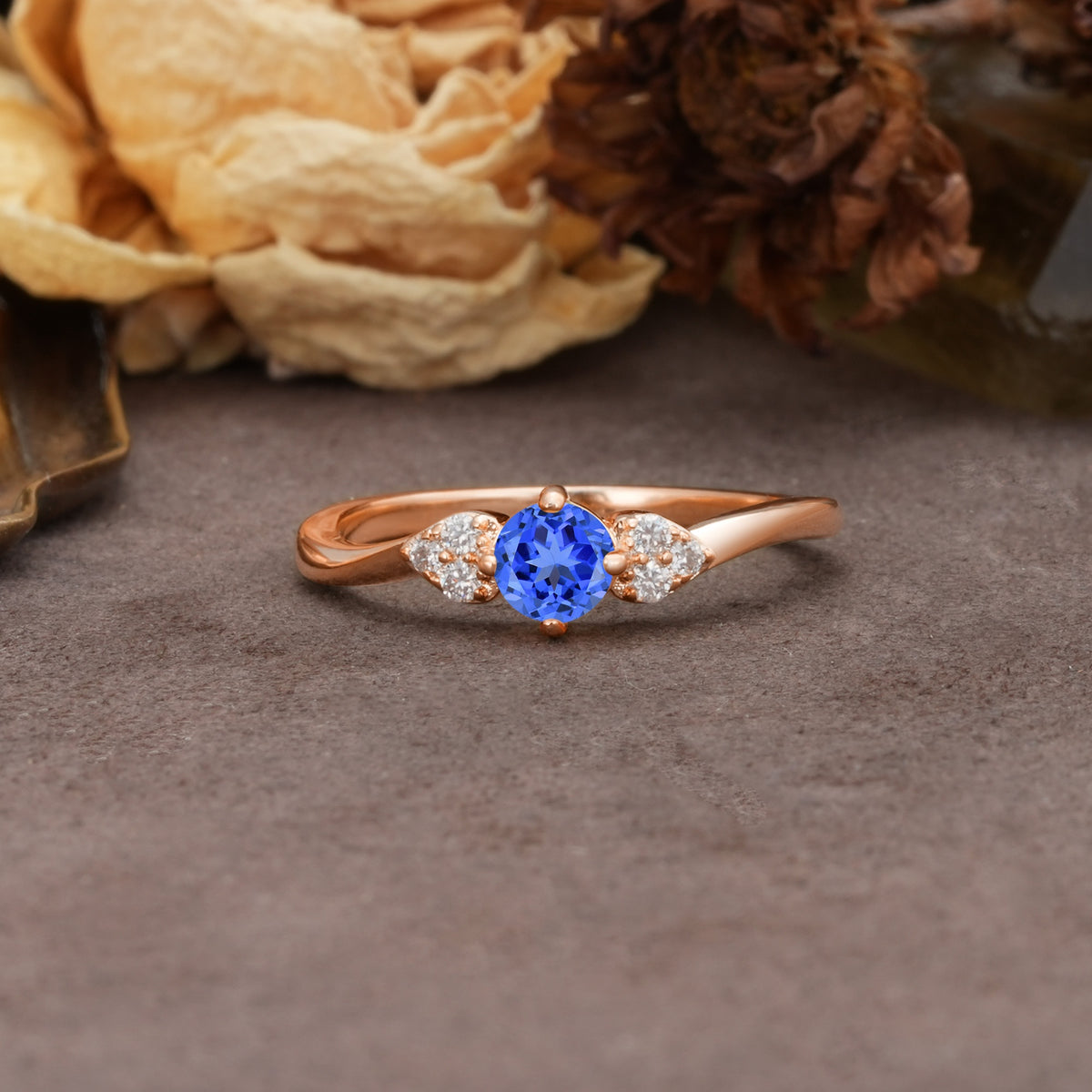 Unique Twisted 4-Prong Round Cut Sapphire Engagement Ring - Additional view