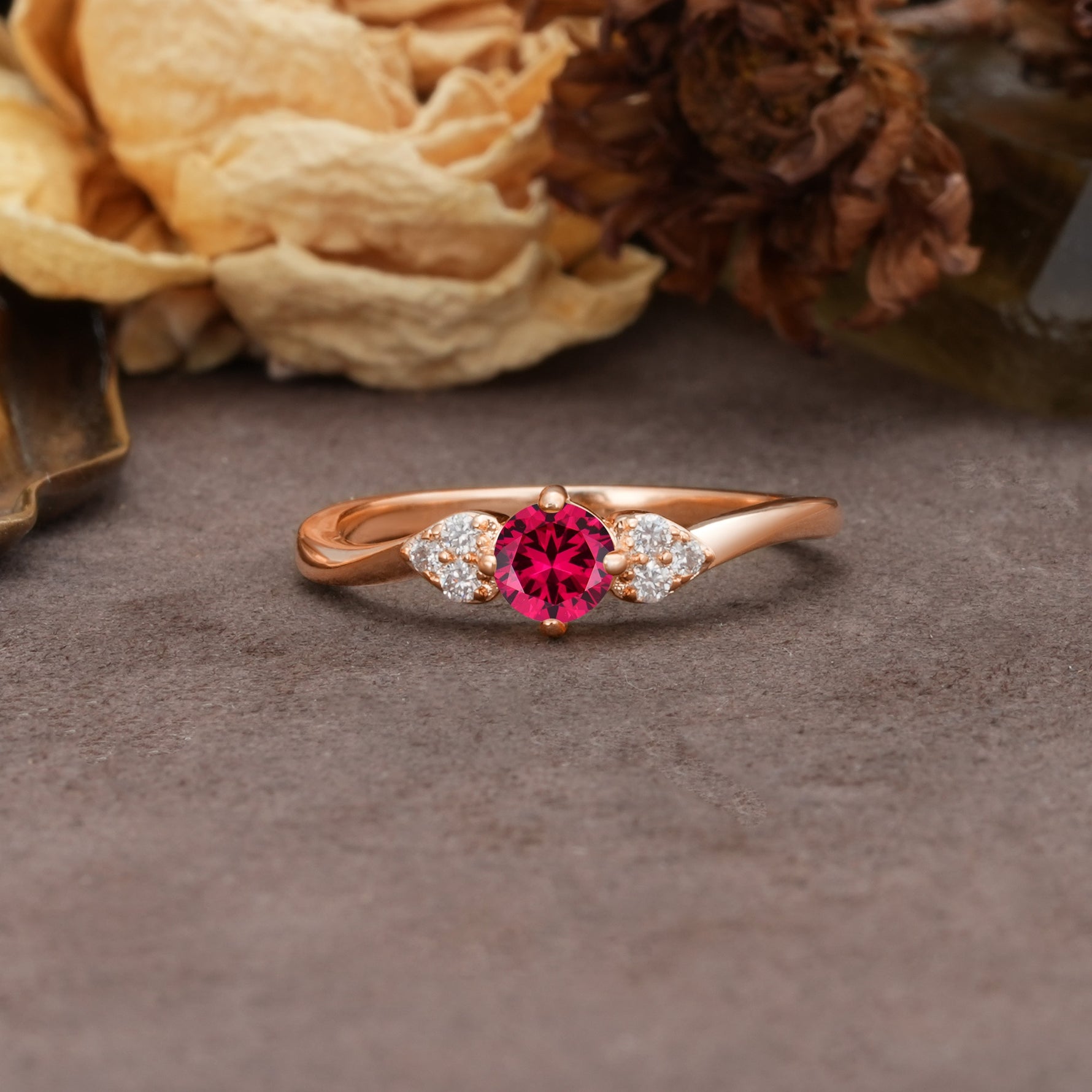 Unique Twisted 4-Prong Round Cut Ruby Engagement Ring - Additional view