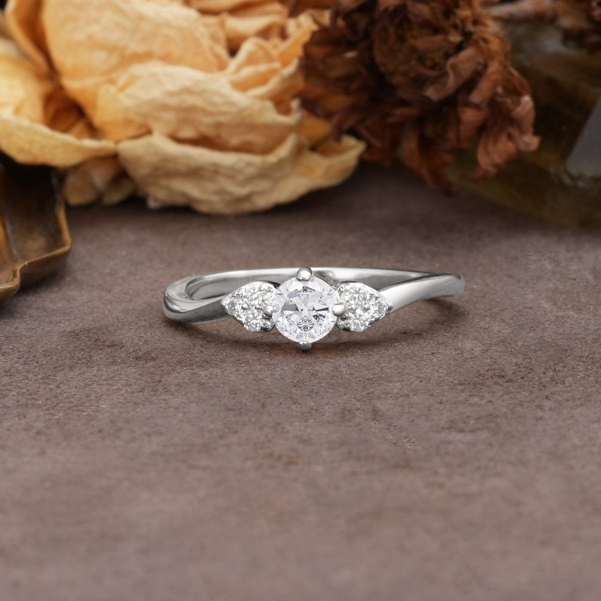 Unique Twisted 4-Prong Round Cut Moissanite Engagement Ring - Additional view