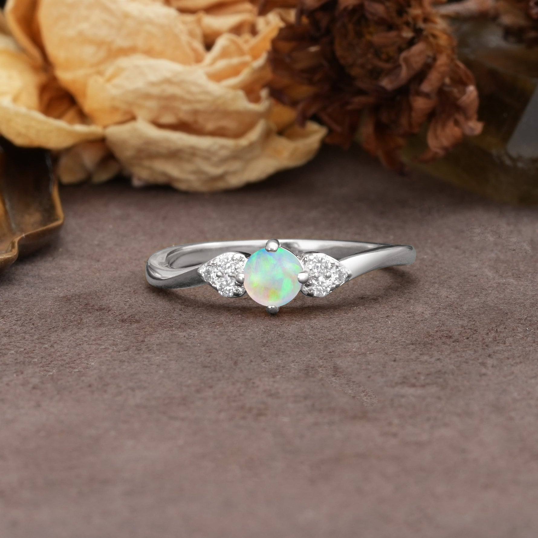 Unique Twisted 4-Prong Round Cut Fire Opal Engagement Ring - Additional view