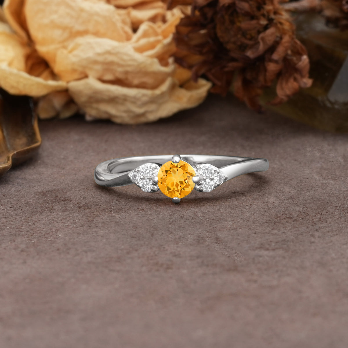 Unique Twisted 4-Prong Round Cut Citrine Engagement Ring - Additional view