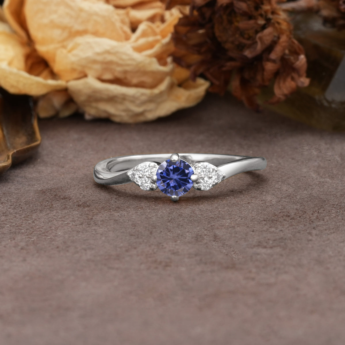 Unique Twisted 4-Prong Round Cut Tanzanite Engagement Ring - Additional view