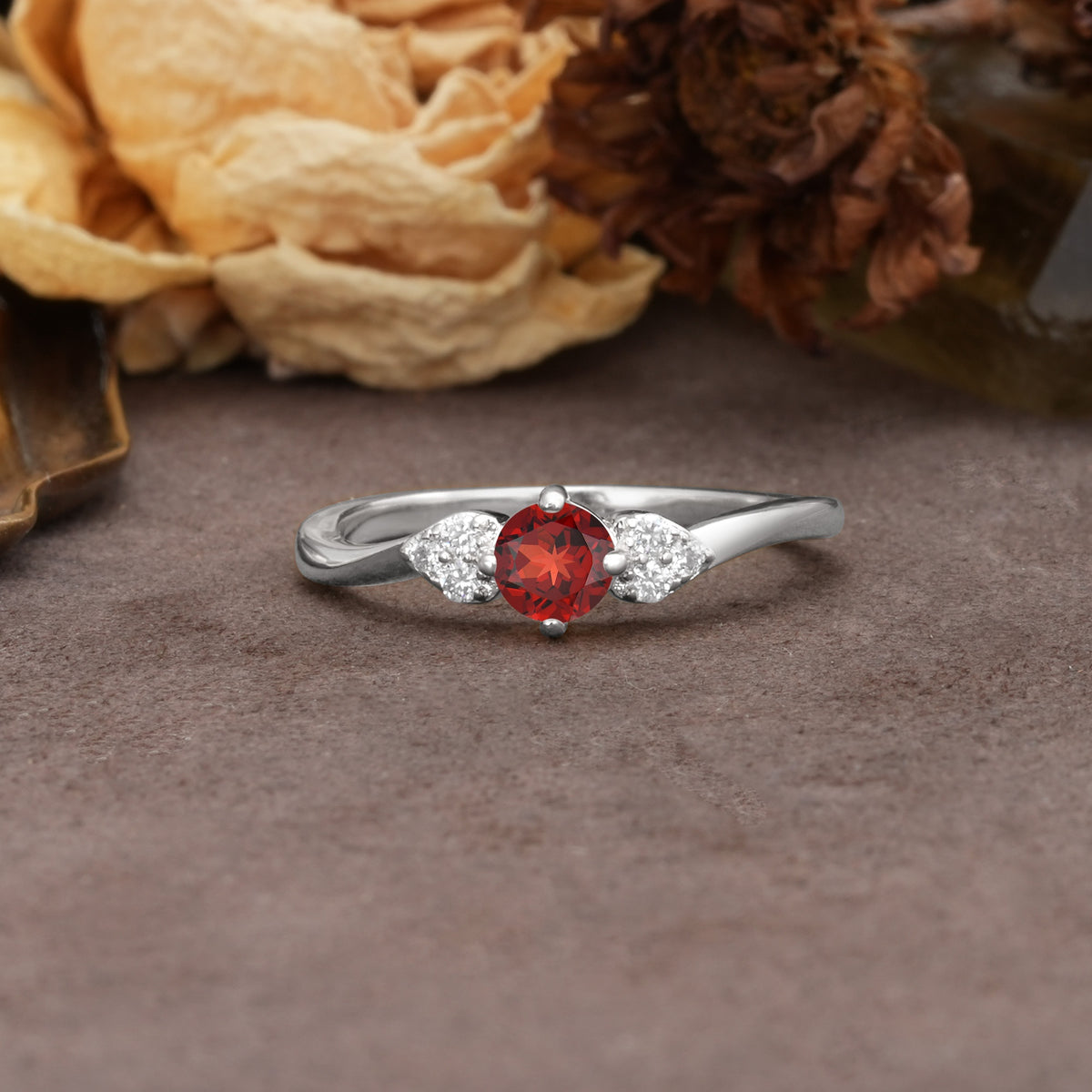 Unique Twisted 4-Prong Round Cut Garnet Engagement Ring - Additional view