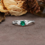 Unique Twisted 4-Prong Round Cut Emerald Engagement Ring - Additional view