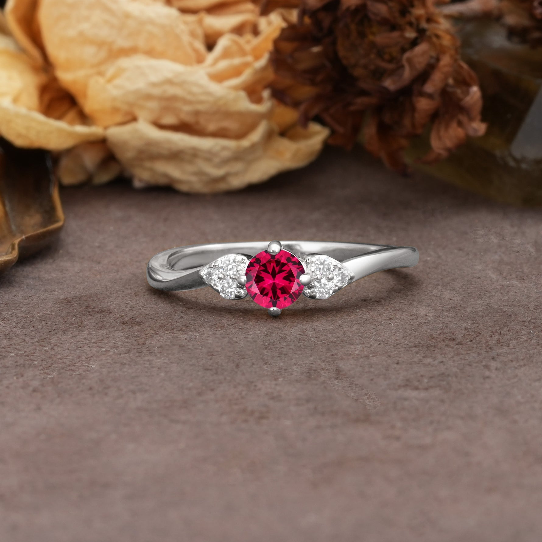 Unique Twisted 4-Prong Round Cut Ruby Engagement Ring - Additional view