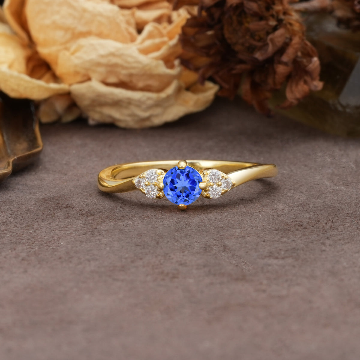 Unique Twisted 4-Prong Round Cut Sapphire Engagement Ring - Additional view
