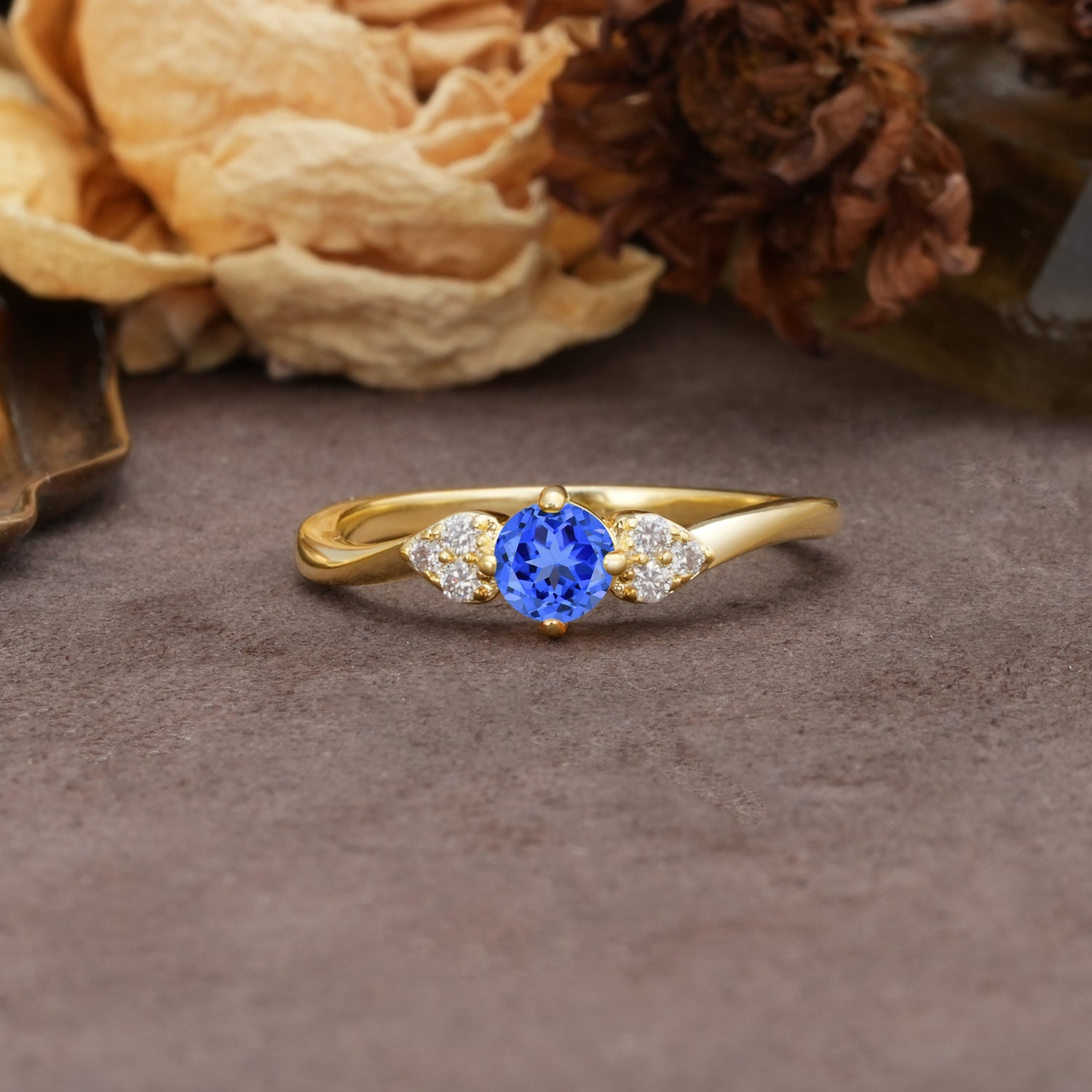 Unique Twisted 4-Prong Round Cut Sapphire Engagement Ring - Additional view