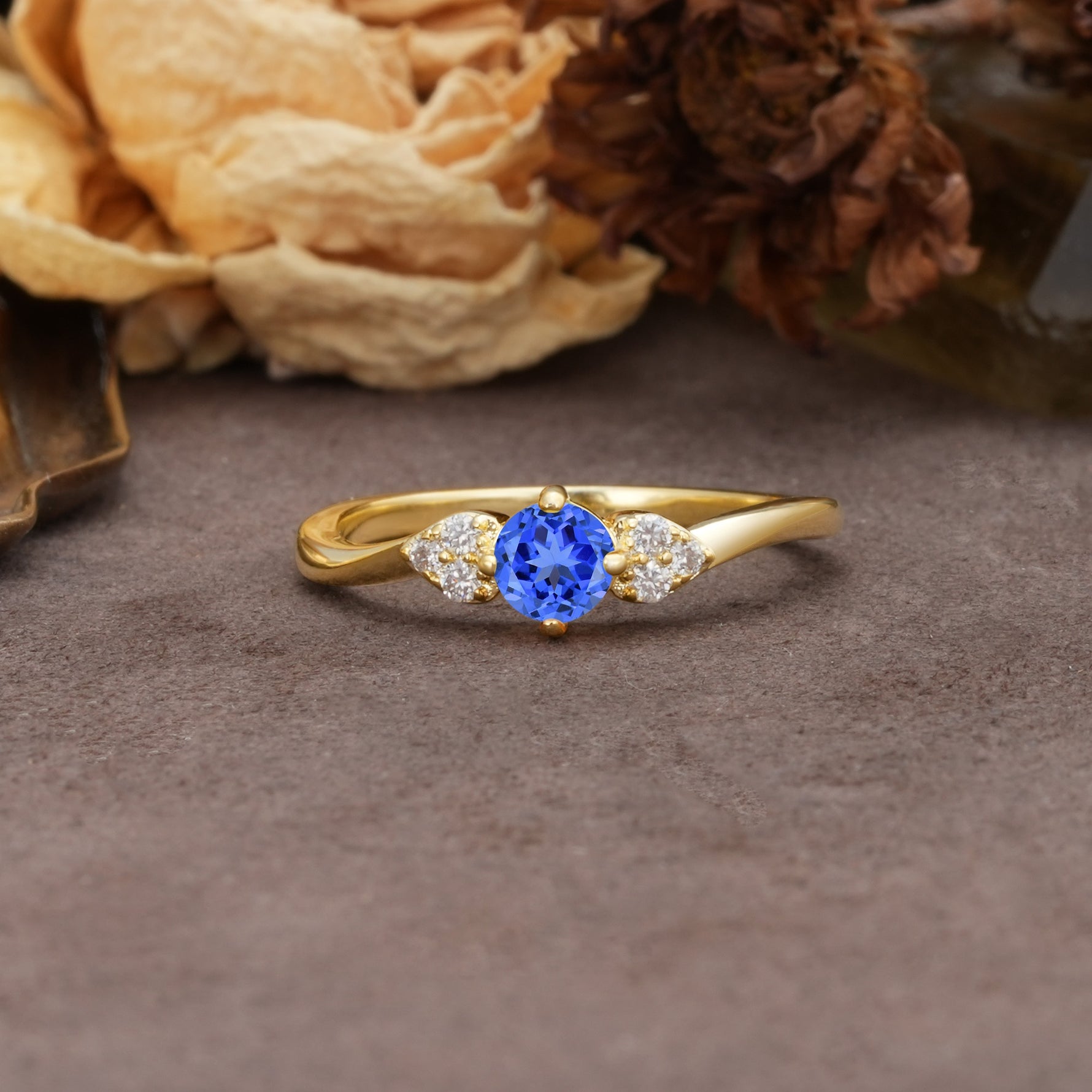 Unique Twisted 4-Prong Round Cut Sapphire Engagement Ring - Additional view