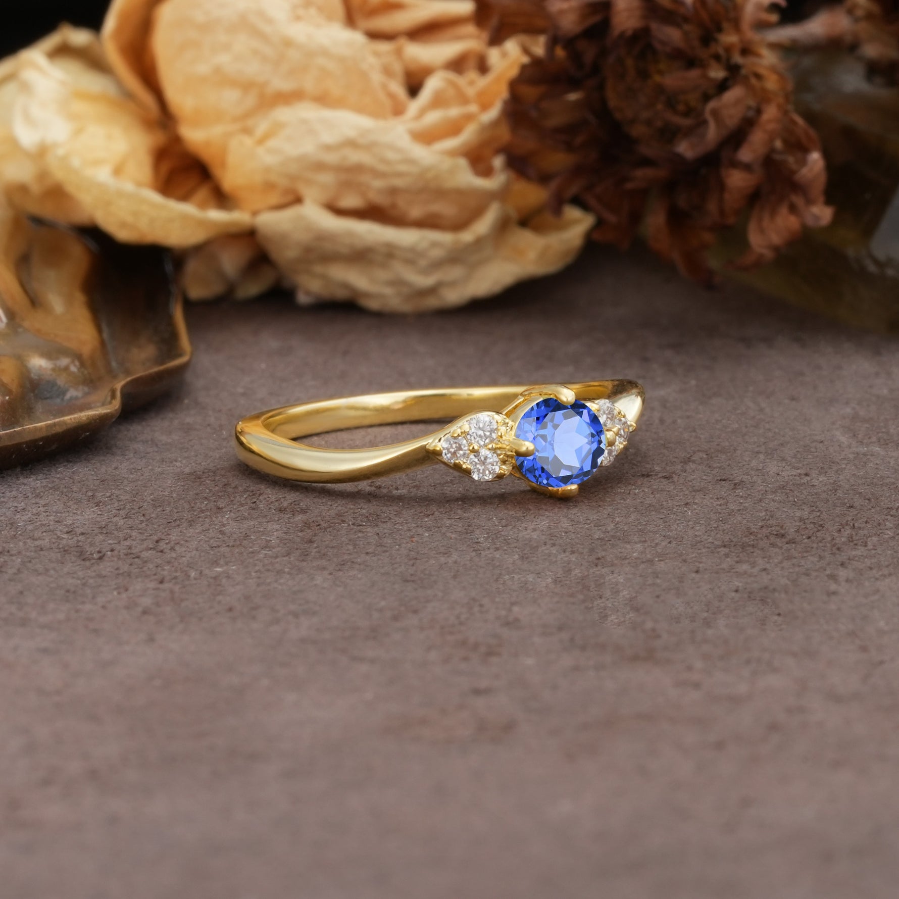 Unique Twisted 4-Prong Round Cut Sapphire Engagement Ring - Additional view