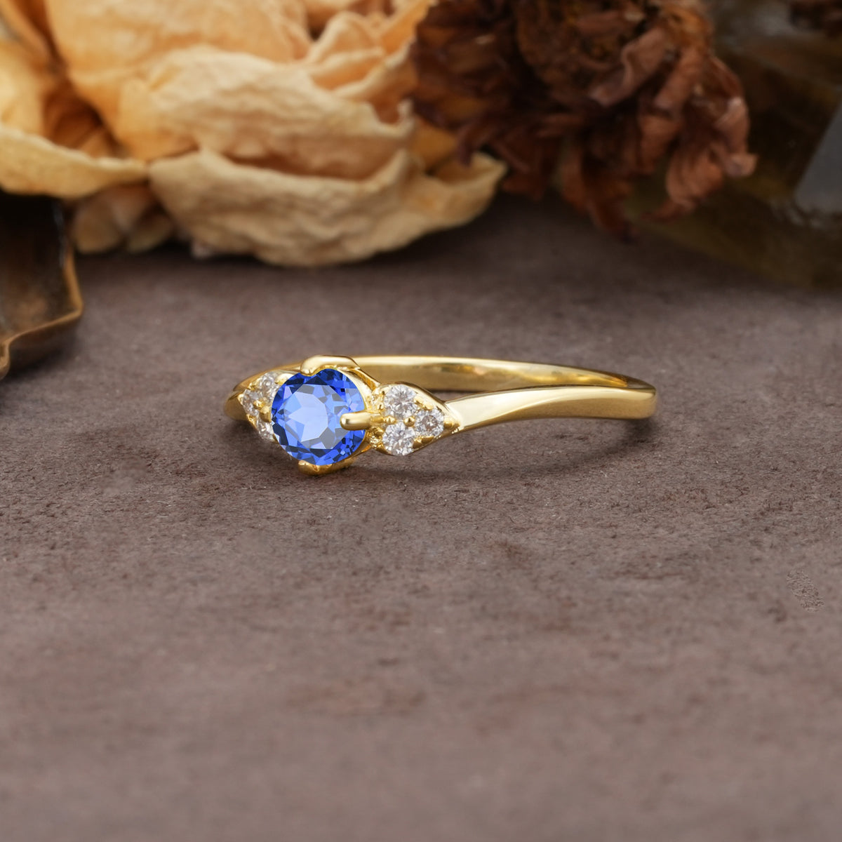 Unique Twisted 4-Prong Round Cut Sapphire Engagement Ring - Additional view