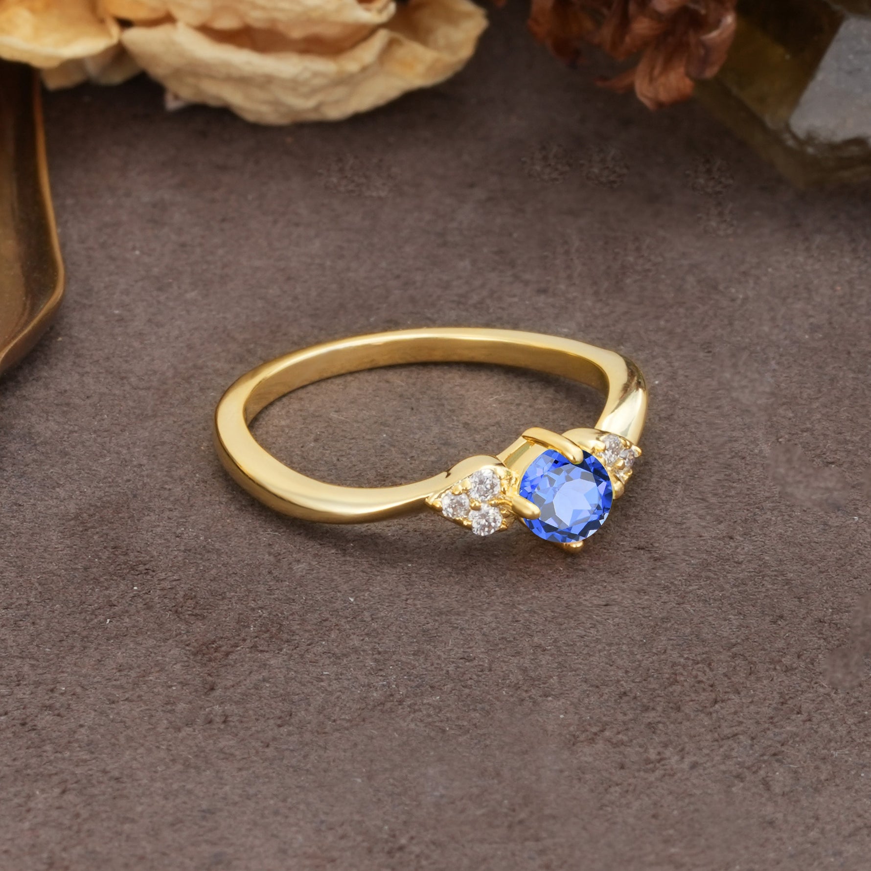 Unique Twisted 4-Prong Round Cut Sapphire Engagement Ring - Additional view