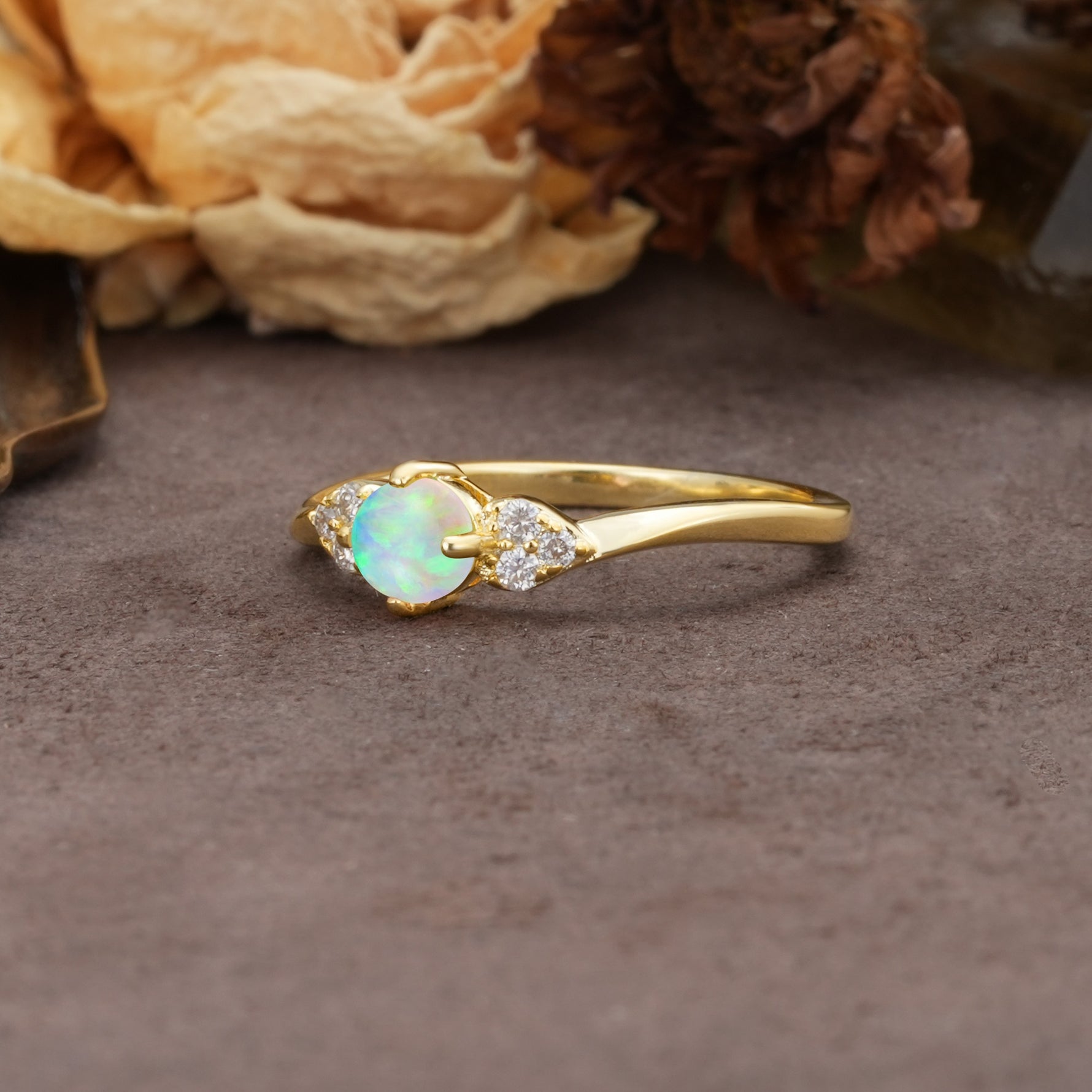 Unique Twisted 4-Prong Round Cut Fire Opal Engagement Ring - Additional view
