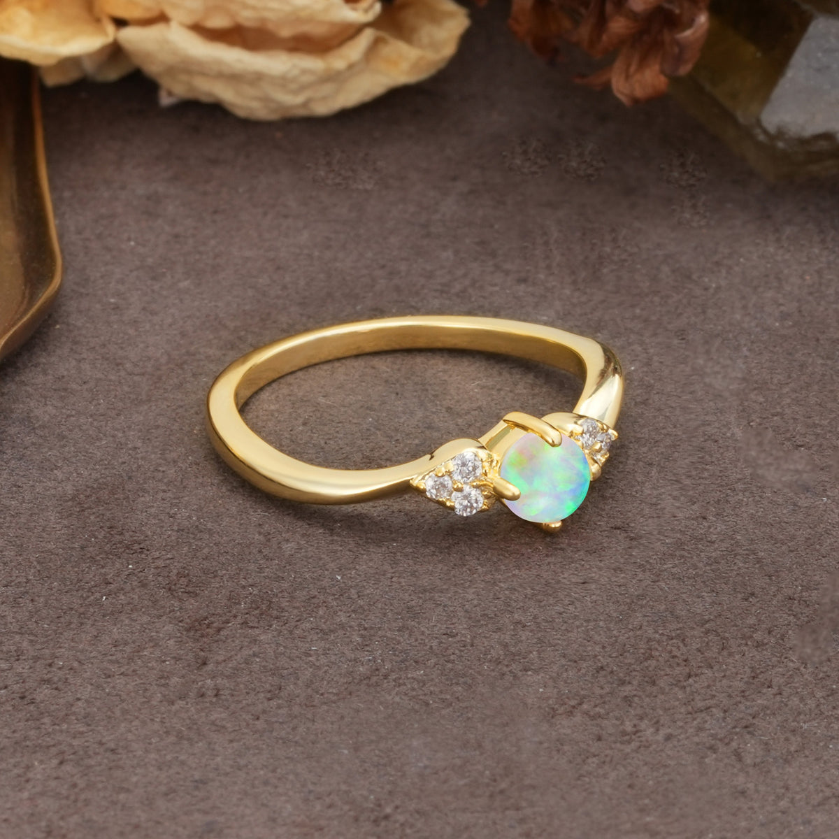 Unique Twisted 4-Prong Round Cut Fire Opal Engagement Ring - Additional view