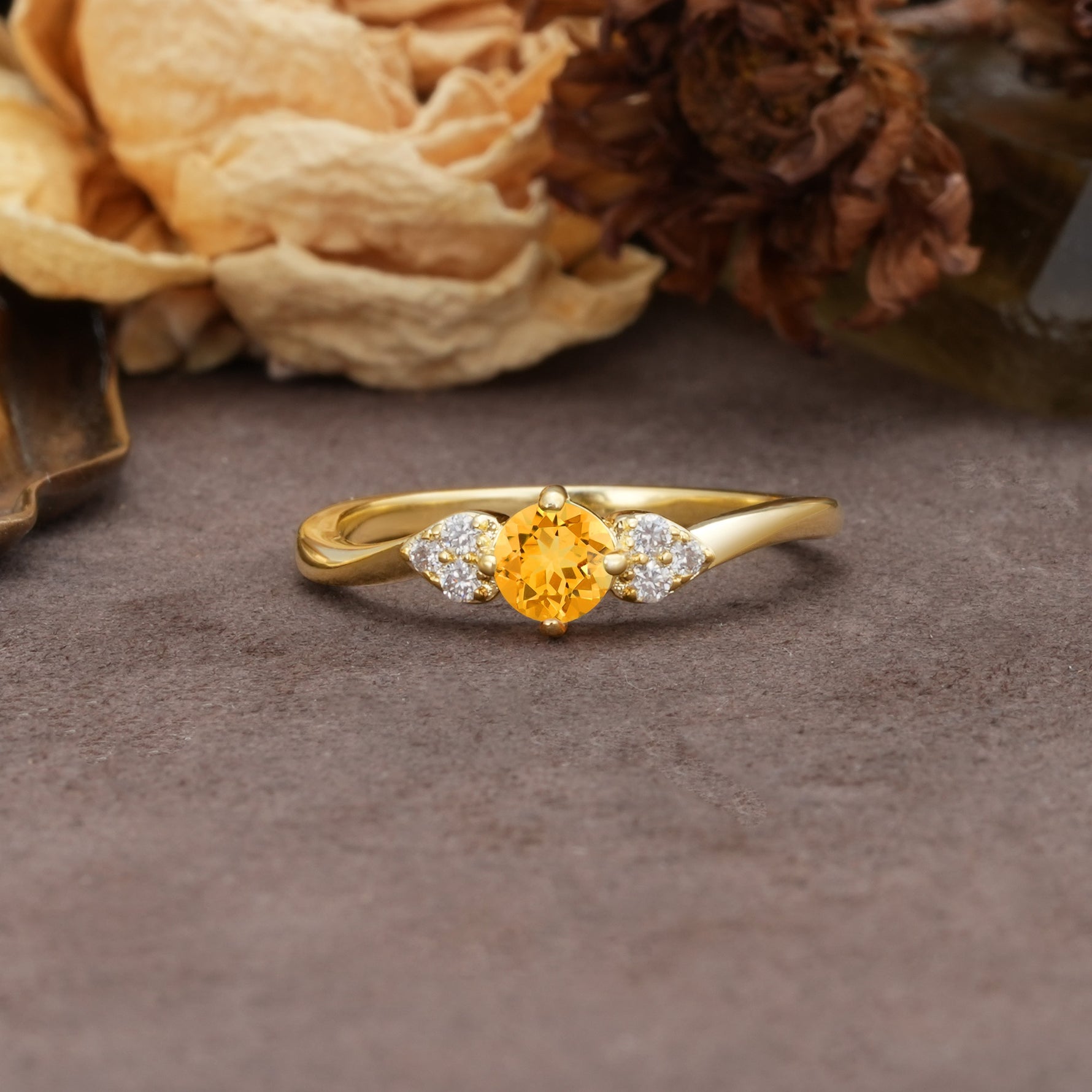 Unique Twisted 4-Prong Round Cut Citrine Engagement Ring - Additional view