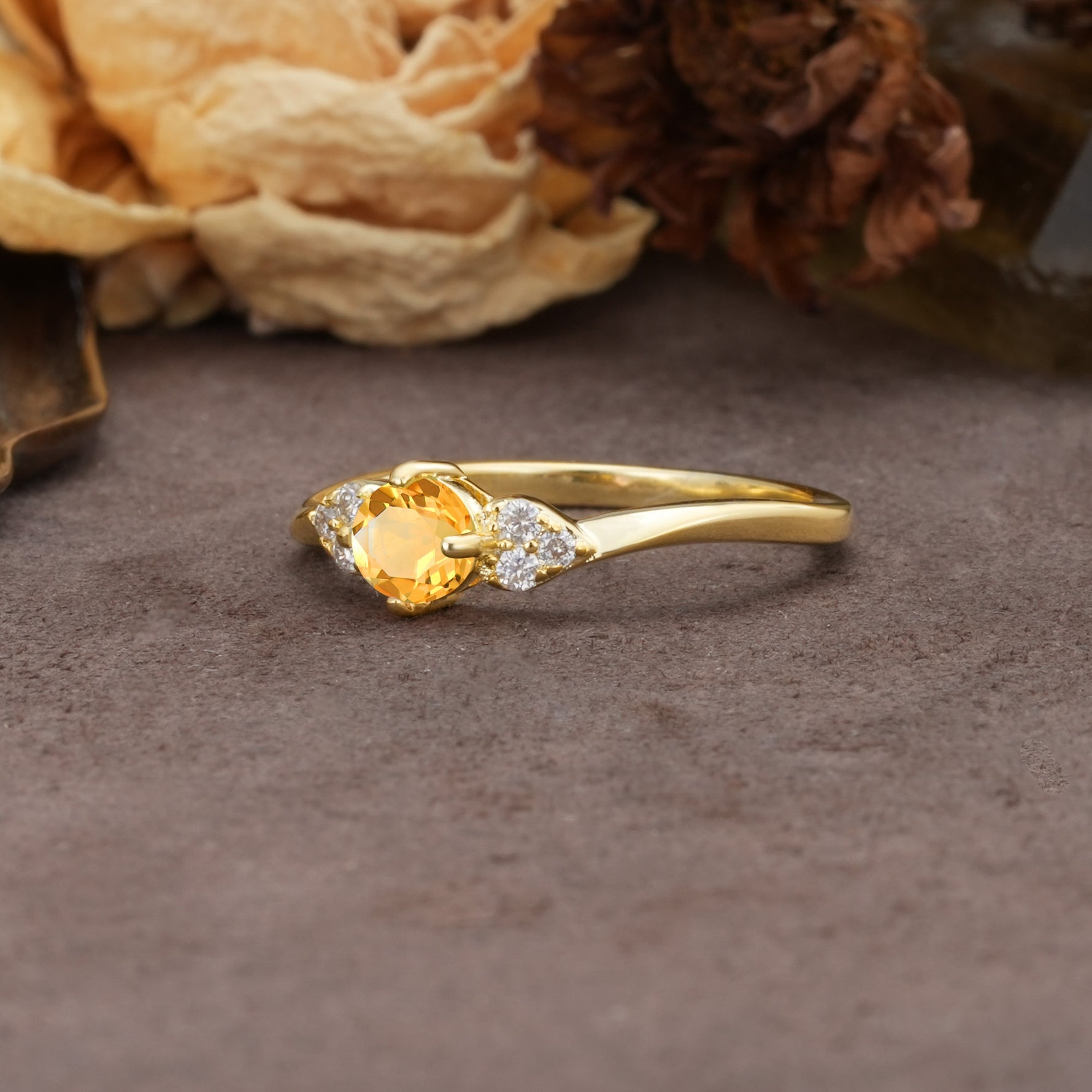 Unique Twisted 4-Prong Round Cut Citrine Engagement Ring - Additional view