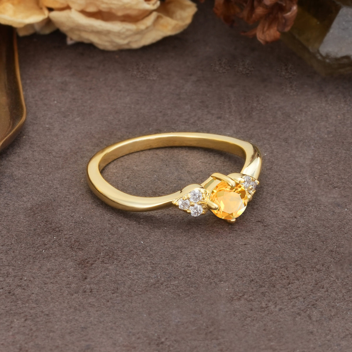 Unique Twisted 4-Prong Round Cut Citrine Engagement Ring - Additional view