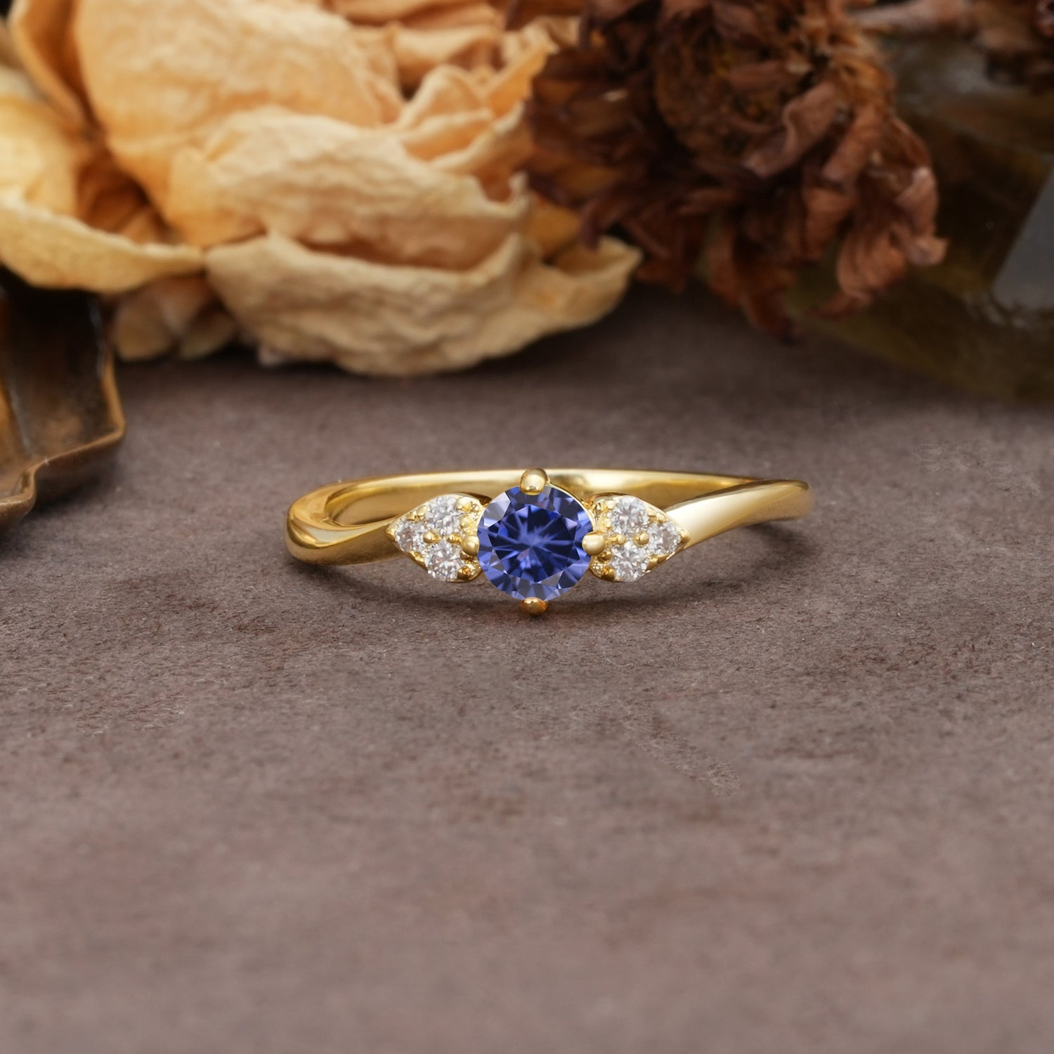 Unique Twisted 4-Prong Round Cut Tanzanite Engagement Ring - Additional view