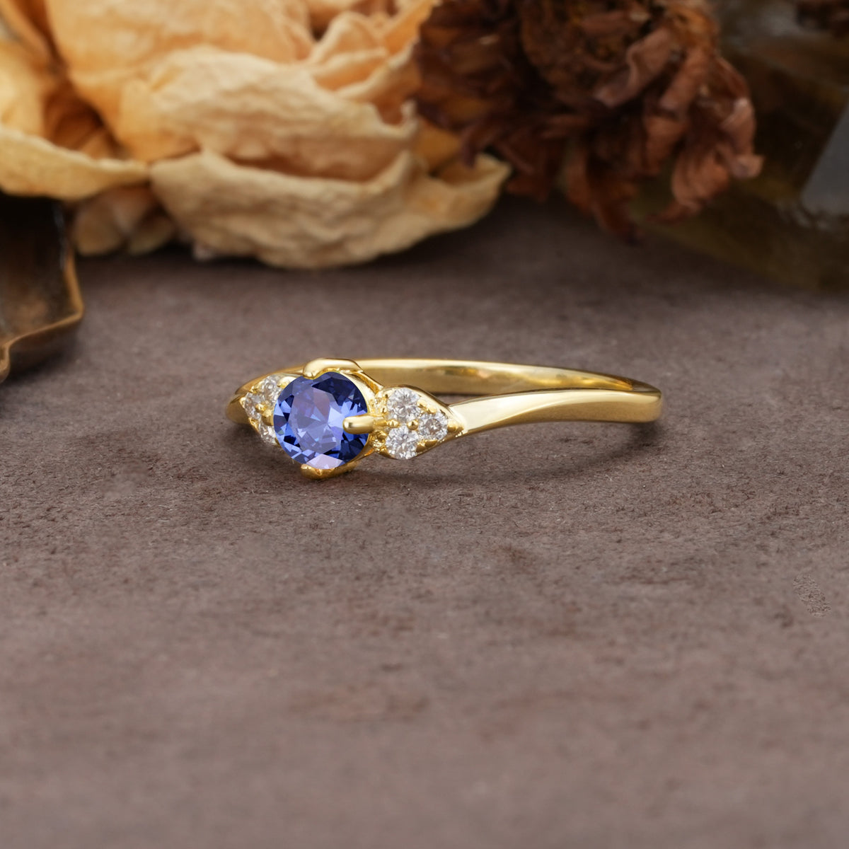 Unique Twisted 4-Prong Round Cut Tanzanite Engagement Ring - Additional view