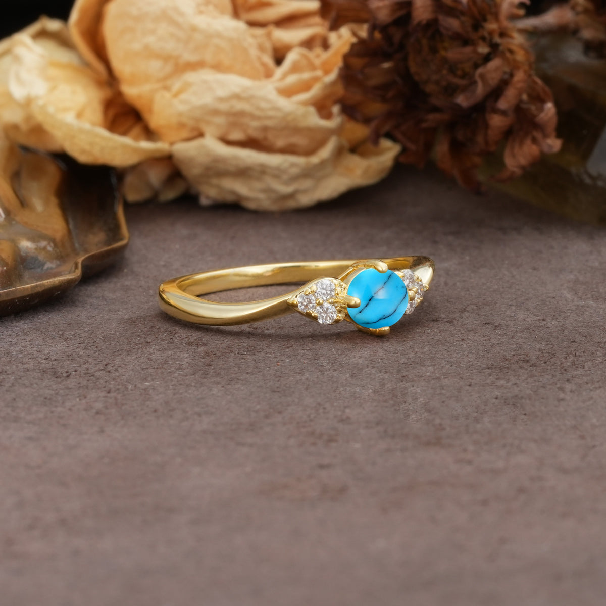 Unique Twisted 4-Prong Round Cut Turquoise Engagement Ring - Additional view