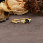 Unique Twisted 4-Prong Round Cut Black Onyx Engagement Ring - Additional view