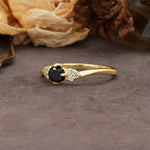 Unique Twisted 4-Prong Round Cut Black Onyx Engagement Ring - Additional view