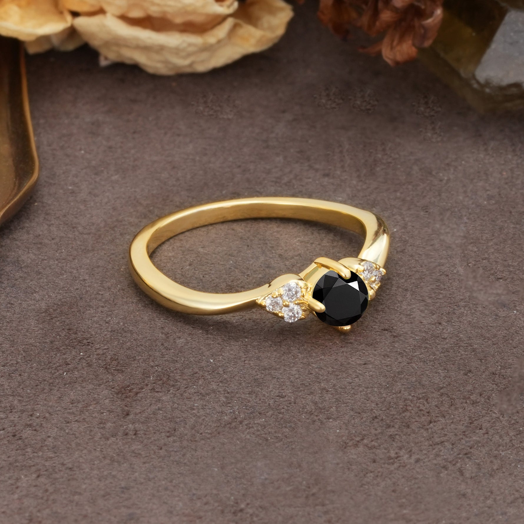 Unique Twisted 4-Prong Round Cut Black Onyx Engagement Ring - Additional view