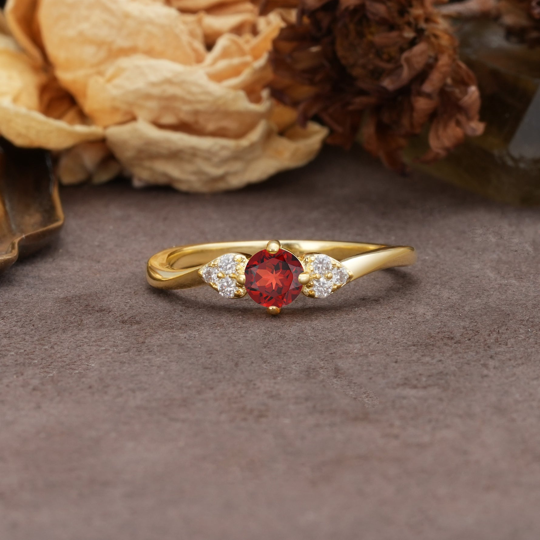 Unique Twisted 4-Prong Round Cut Garnet Engagement Ring - Additional view
