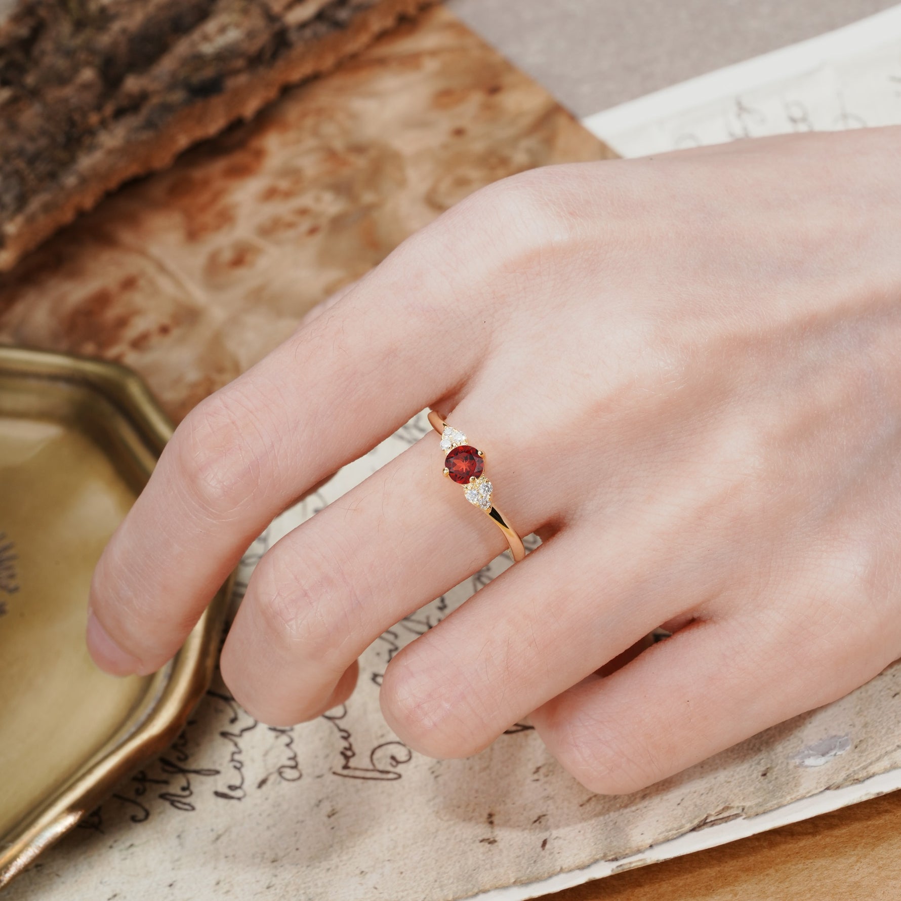 Unique Twisted 4-Prong Round Cut Garnet Engagement Ring - Additional view