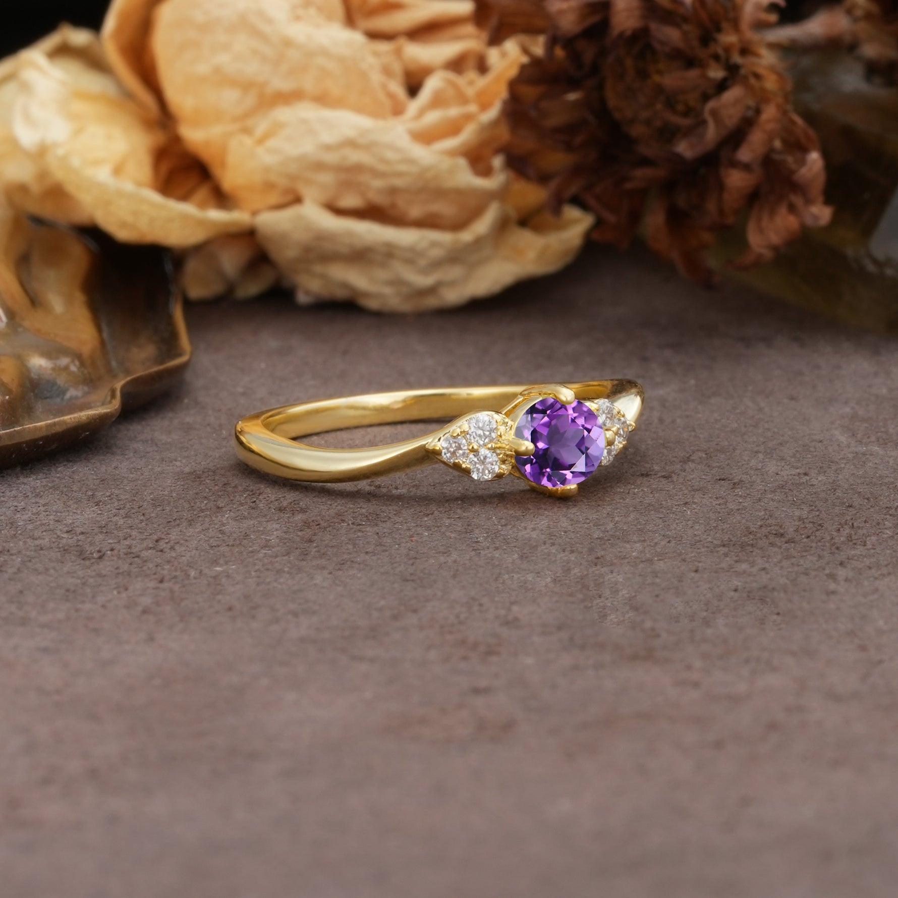 Unique Twisted 4-Prong Round Cut Amethyst Engagement Ring - Additional view