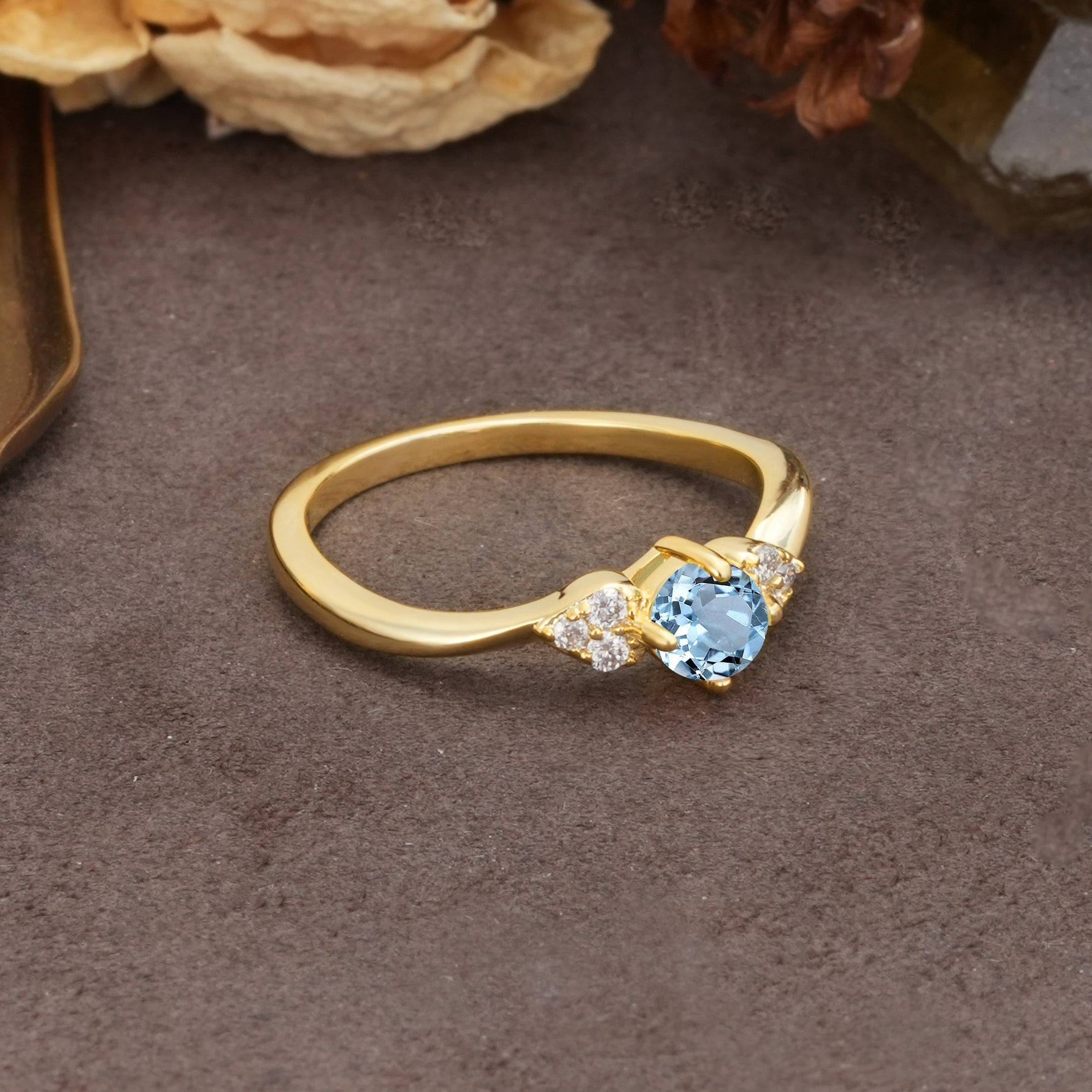 Unique Twisted 4-Prong Round Cut Aquamarine Engagement Ring - Additional view