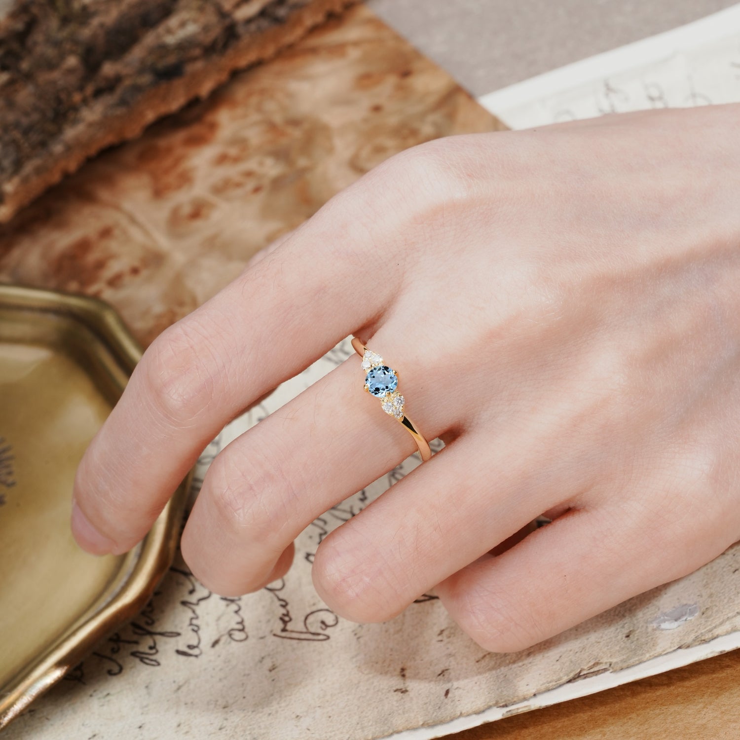Unique Twisted 4-Prong Round Cut Aquamarine Engagement Ring - Additional view