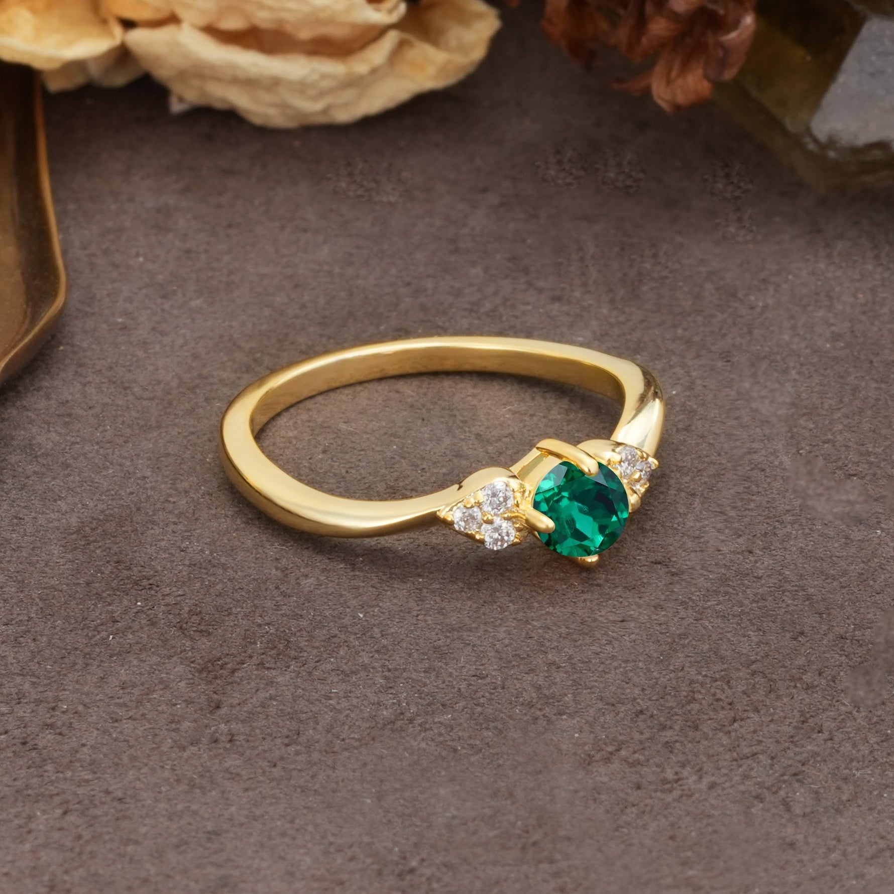 Unique Twisted 4-Prong Round Cut Emerald Engagement Ring - Additional view