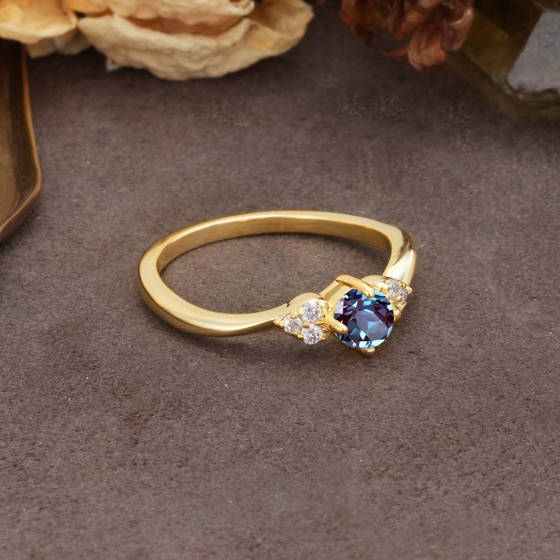 Unique Twisted 4-Prong Round Cut Alexandrite Engagement Ring - Additional view