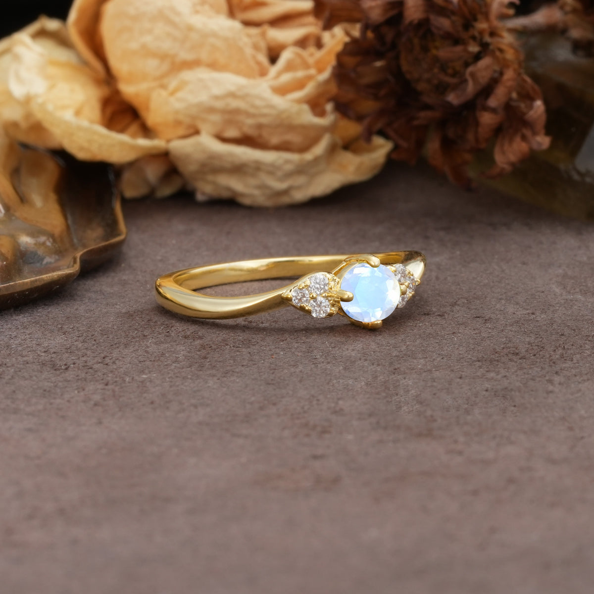 Unique Twisted 4-Prong Round Cut Moonstone Engagement Ring - Additional view