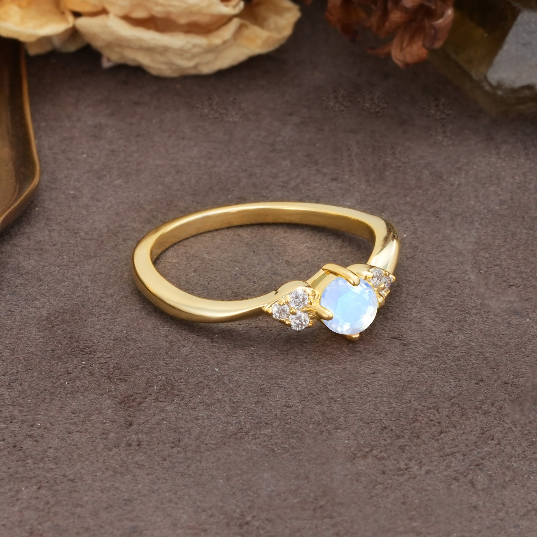 Unique Twisted 4-Prong Round Cut Moonstone Engagement Ring - Additional view