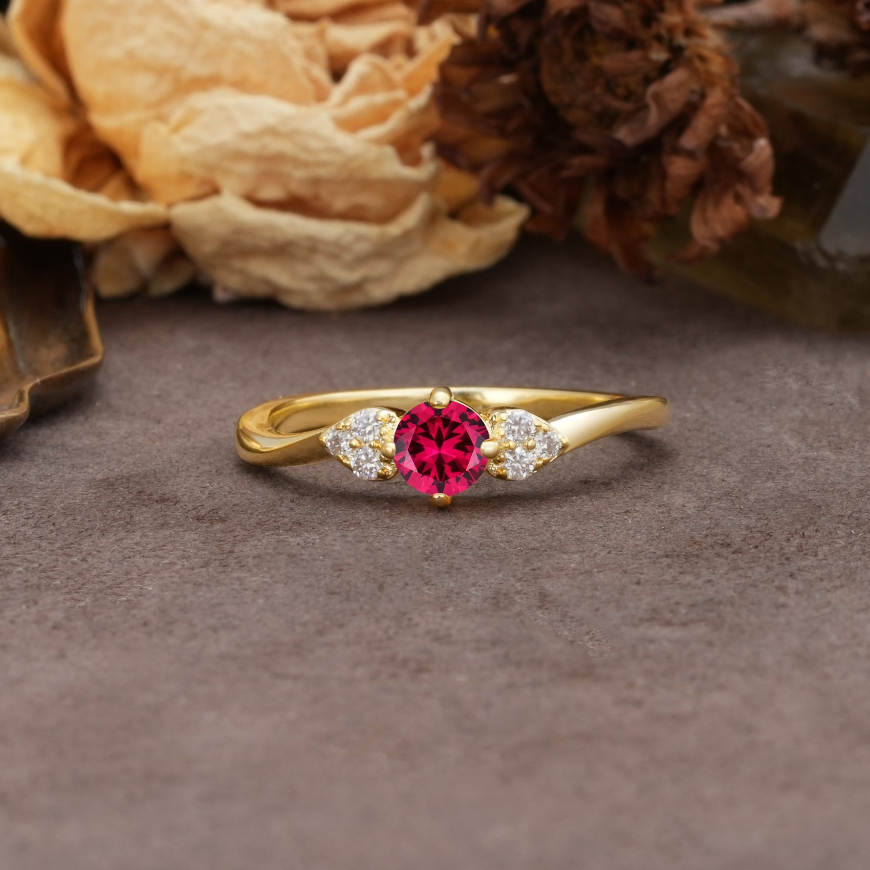 Unique Twisted 4-Prong Round Cut Ruby Engagement Ring - Additional view