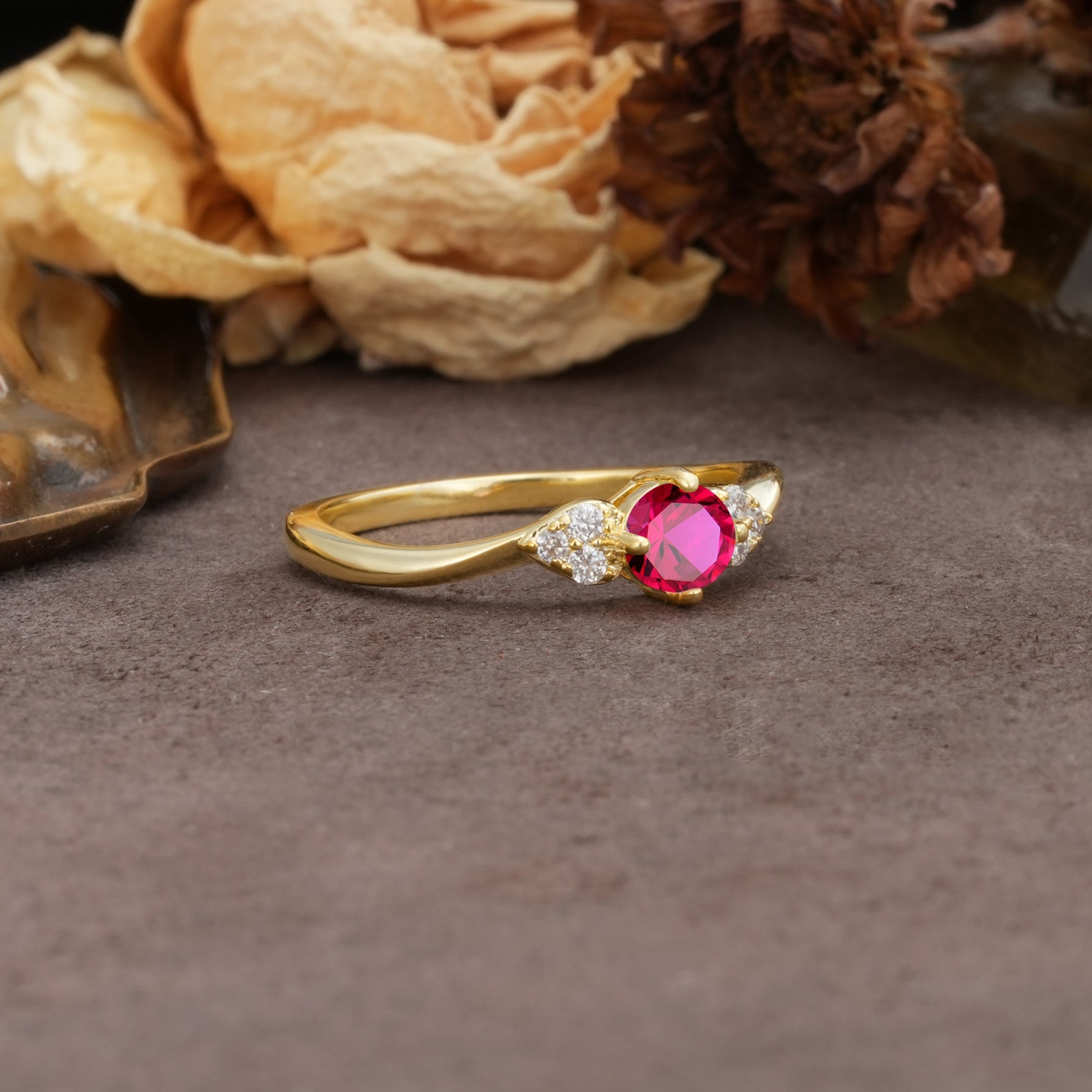 Unique Twisted 4-Prong Round Cut Ruby Engagement Ring - Additional view