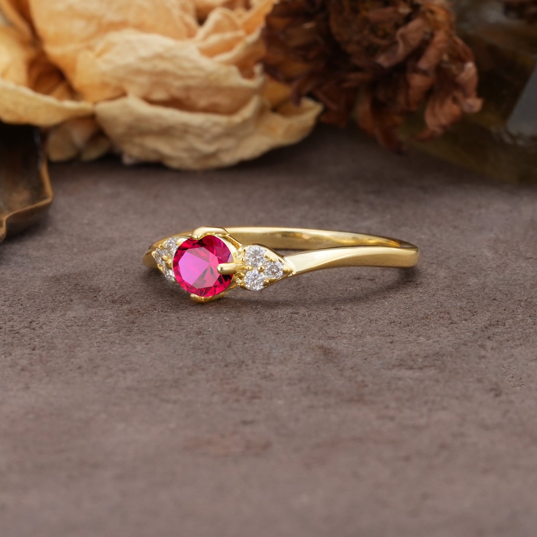 Unique Twisted 4-Prong Round Cut Ruby Engagement Ring - Additional view