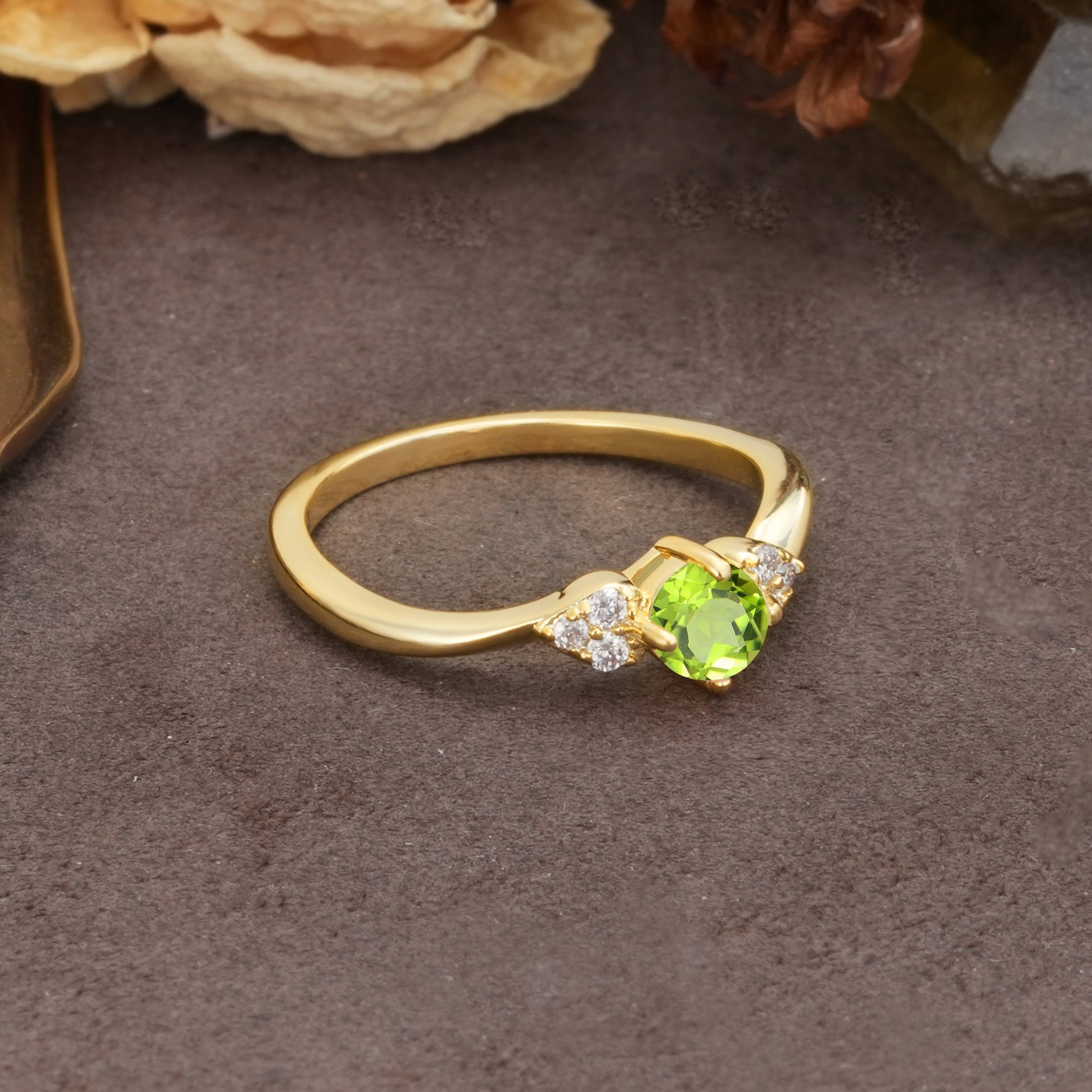 Unique Twisted 4-Prong Round Cut Peridot Engagement Ring - Additional view