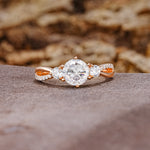 Unique Classic 6-Prong Round Cut MoissaniteTwo Stones Engagement Ring - Additional view