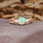 Unique Classic 6-Prong Round Cut Fire OpalTwo Stones Engagement Ring - Additional view