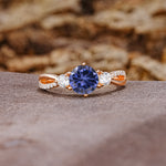Unique Classic 6-Prong Round Cut TanzaniteTwo Stones Engagement Ring - Additional view